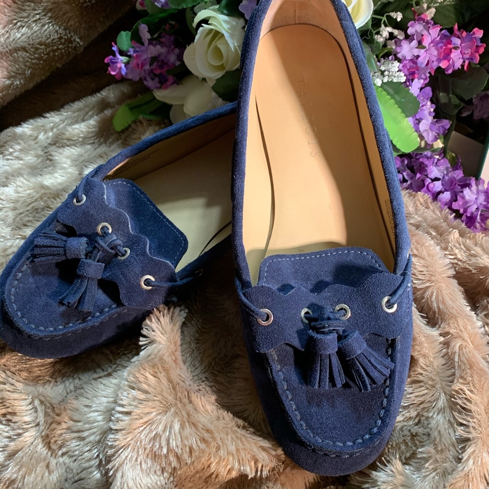 Talbots blue suede moccasin style loafers